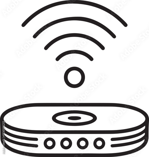 Wireless router vector icon broadcasting internet signal waves for network connectivity and communication