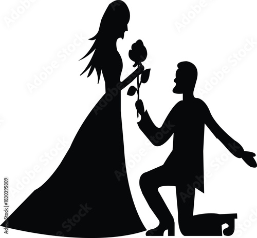 Romantic Proposal Silhouette with Rose