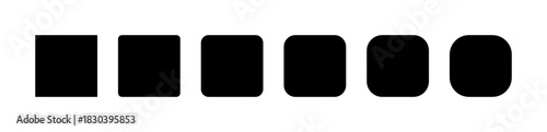 Schwarze Quadrate mit unterschiedlich stark abgerundeten Ecken