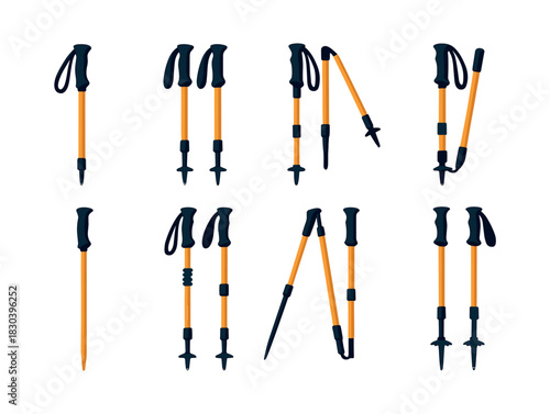 Hiking poles vector illustration, trekking sticks, flat vector style