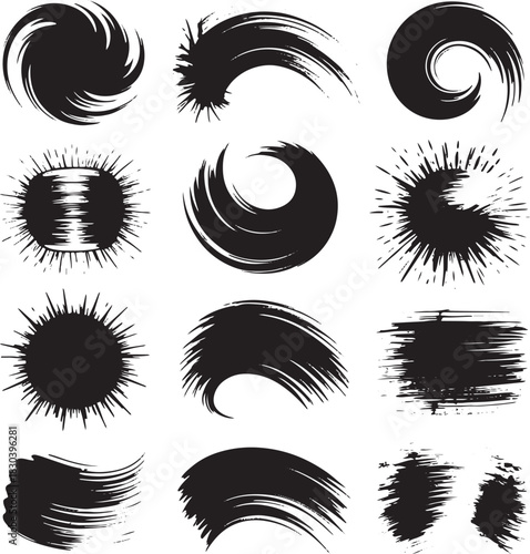 Wallpaper Mural Collection of twelve black ink brush stroke abstract shapes Torontodigital.ca