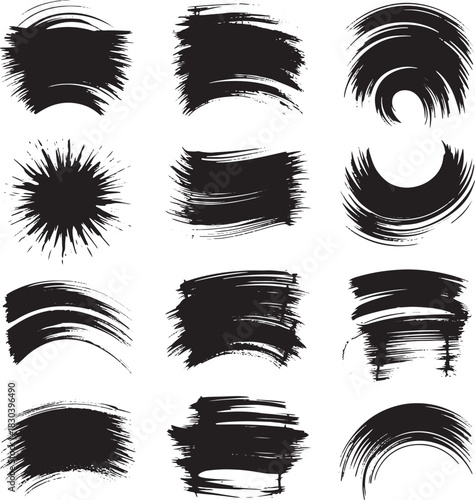 Twelve Black Ink Brush Stroke Textures grunge 1