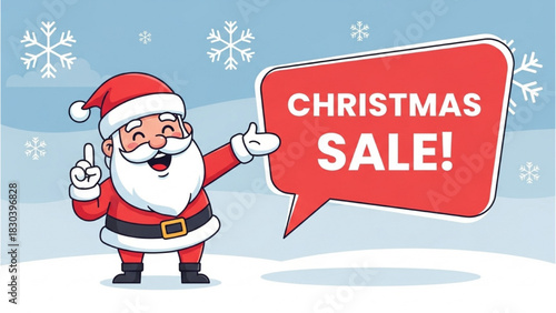 Festive Christmas Sale Announcement with Santa Claus Character