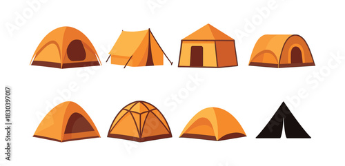 Camping tent collection, outdoor, adventure, flat vector illustration