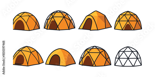 Camping tent designs, dome, geodesic, flat vector illustration