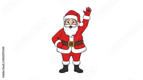 Cartoon Santa Claus waving hello, festive Christmas character illustration isolated on a white background