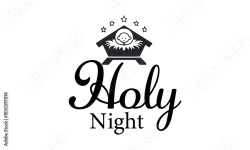 Black Silhouette Christmas Icons with Short Quote. Minimal Christian Christmas Art.