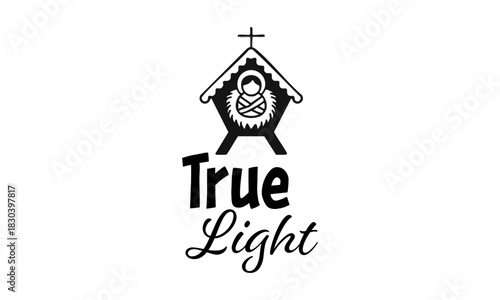 Black Silhouette Christmas Icons with Short Quote. Minimal Christian Christmas Art.