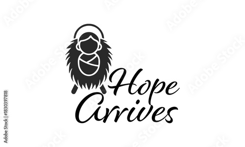 Black Silhouette Christmas Icons with Short Quote. Minimal Christian Christmas Art.