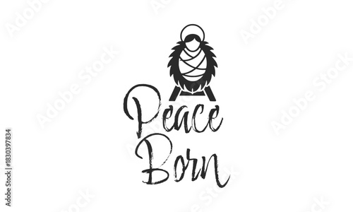 Black Silhouette Christmas Icon with Short Quote. Minimal Christian Christmas Art.