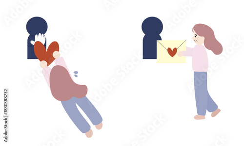 思いを押し付ける女性と丁寧に届ける女性の対比イラスト