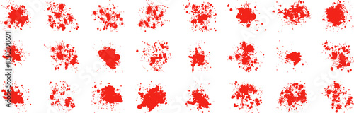 Dripping blood spots and splatters. Realistic set of bloodstains and drops.