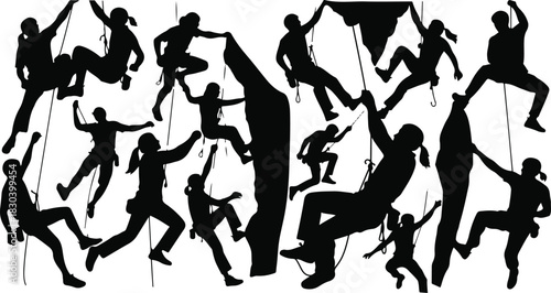 Rock climbing mountain silhouette Mountain climb icon set Hiking icon symbol Mountain climb clipartbundle illustration