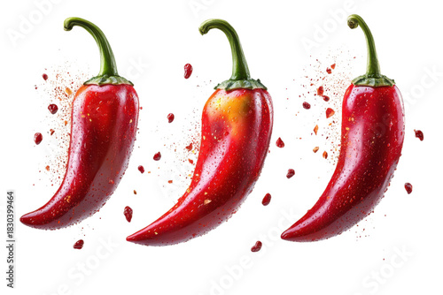 Three fresh chili peppers red hot spice spicy food ingredients cooking healthy eating dark and