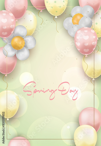 Spring Balloon Floral Frame Background for Sale Banners, Posters, Invitations and Seasonal Promotions