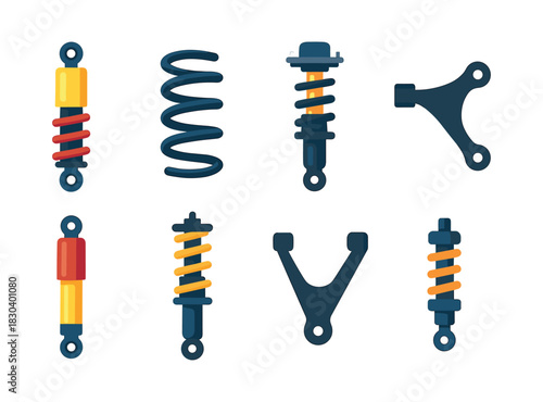 Car parts collection, flat vector illustration, automotive, suspension