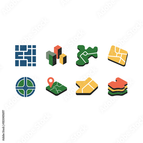 Collection of isometric map and navigation icons