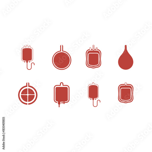 Collection of red blood bag icons for medical and donation themes