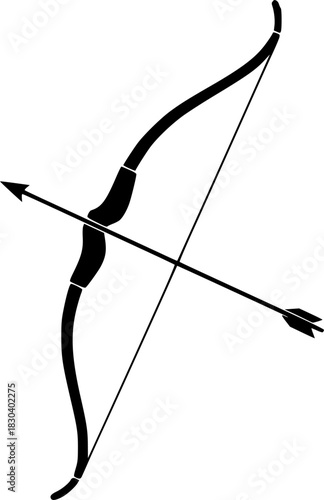 Silhouette of a traditional bow and arrow for archery