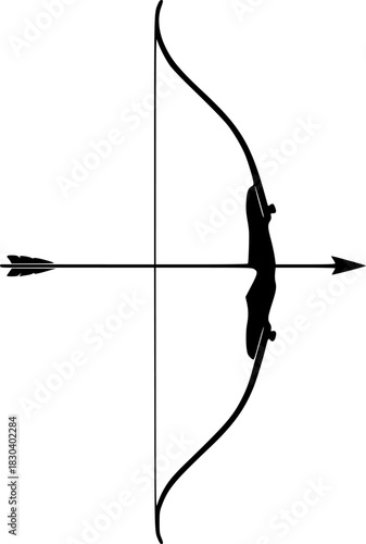 Silhouette of a traditional bow and arrow for archery