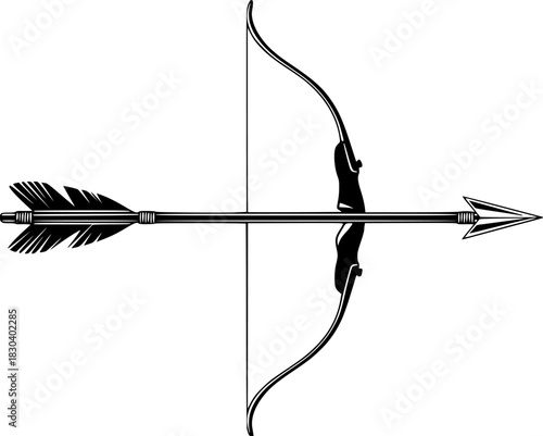Silhouette of a traditional bow and arrow for archery