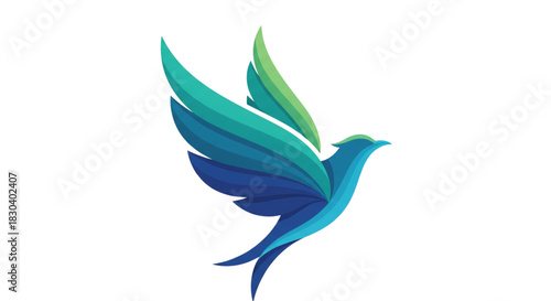 Vibrant Blue and Teal Abstract Bird Logo Symbolizing Freedom and Flight Elegant Modern Design for Branding and Digital Use