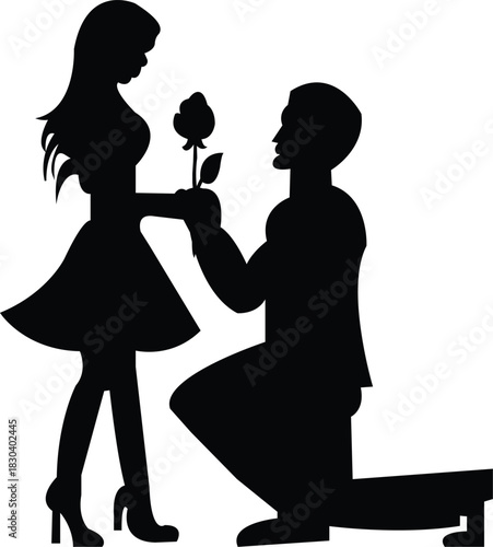 Romantic Proposal Silhouette with Rose and Dress