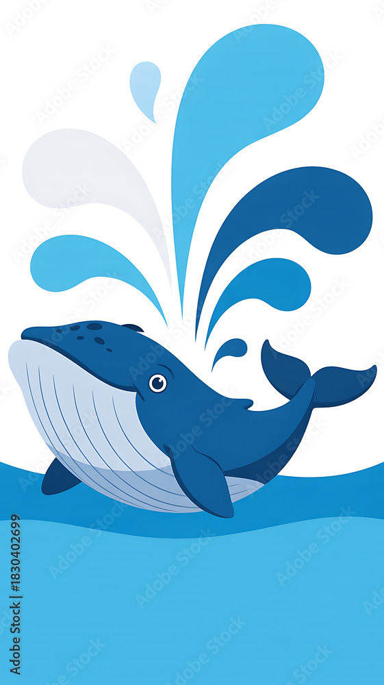 Fototapeta premium Happy Cartoon Whale Spouting Water Design