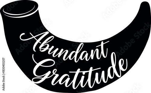 Abundant gratitude text on a cornucopia horn of plenty graphic