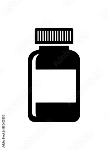 Pill bottle icon for health and wellness promotion, medical supplement packaging design
