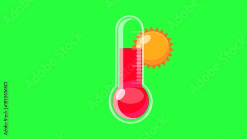 High Temperature Thermometer with Sun Animation on Green Screen