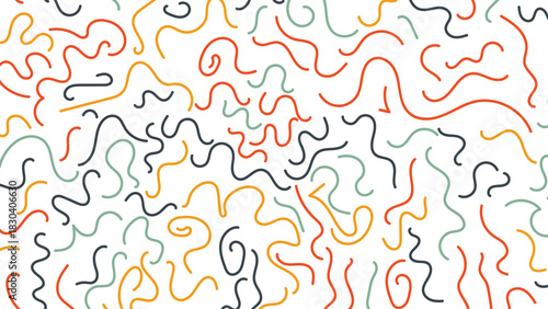 fun colorful line doodle seamless pattern. Creative abstract art background collection for children or festive celebration design. Simple childish scribble wallpaper print texture bundle.