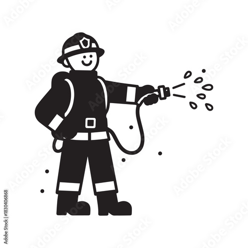  Brave Firefighter Icon, Spraying Water to Extinguish Fires and Serve as a Community Hero.