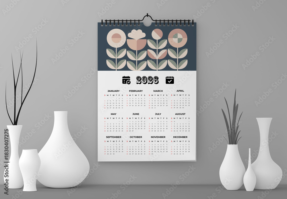 Minimal 2026 Wall Calendar Design Template Stock Template | Adobe Stock