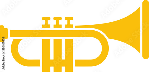 Golden Trumpet Musical Instrument Isolated on White Background.