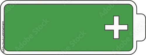 Green battery icon with a plus sign indicating full charge.