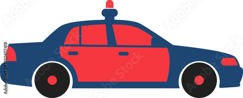 Red and Blue Police Car with Siren on White Background.