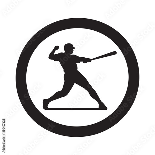 Dynamic Baseball Player Silhouette Ready to Swing the Bat for a Home Run Victory.
