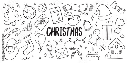 Cute Christmas doodle elements. Vector illustration