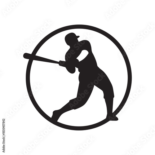 Dynamic Baseball Player Silhouette Ready to Swing the Bat for a Home Run Victory.