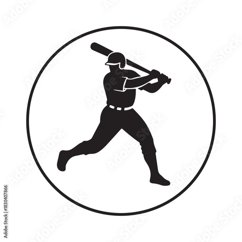 Dynamic Baseball Player Silhouette Ready to Swing the Bat for a Home Run Victory.