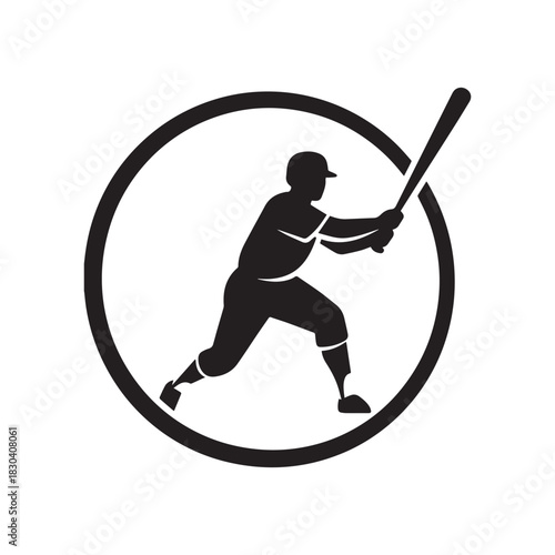 Dynamic Baseball Player Silhouette Ready to Swing the Bat for a Home Run Victory.