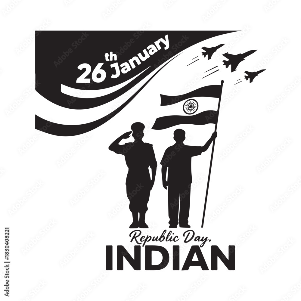 Obraz premium Indian Republic Day Honoring the Nation with Flag, Salutes, and Air Force Fly past. 