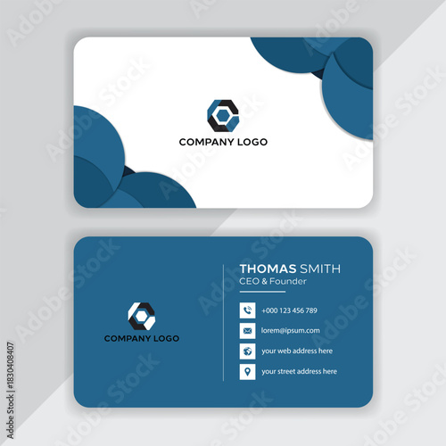 Elegant and modern business card design with rounded corners and blue accents for professional networking and corporate identity branding solutions
