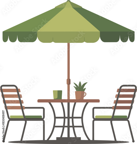 Relaxing outdoor patio cafe table and chairs set with umbrella