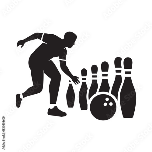  Striking Silhouette Bowler Throwing the Ball Down the Lane Towards the Pins.