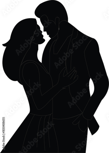 Romantic Couple Hug Silhouette – Love Relationship Vector Illustration
