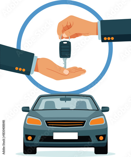 New car ownership transfer, key exchange for vehicle purchase