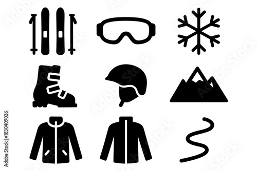 Winter sports icons collection: skiing equipment and symbols set
