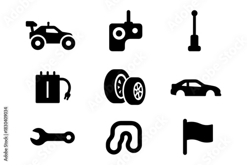 Silhouette set of remote control car symbols for racing and hobby enthusiasts